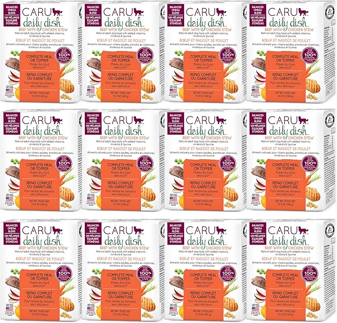 Caru Daily Dish Beef with Chicken Stew, Natural Adult Wet Dog Food with Added Vitamins & Minerals, Non-GMO Ingredients (12.5 oz) - 12 Pack