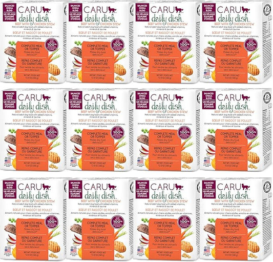 Caru Daily Dish Beef with Chicken Stew, Natural Adult Wet Dog Food with Added Vitamins & Minerals, Non-GMO Ingredients (12.5 oz) - 12 Pack