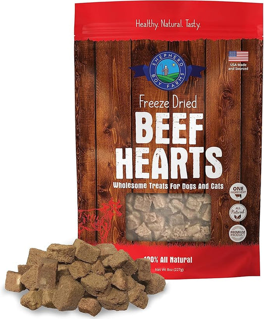 Freeze Dried Dog and Cat Treats, Beef Heart, All Natural Single Ingredient Freeze-Dried Dog Treat & Snacks, Made in USA, High Protein, Essential Nutrition of Raw Food, 8oz