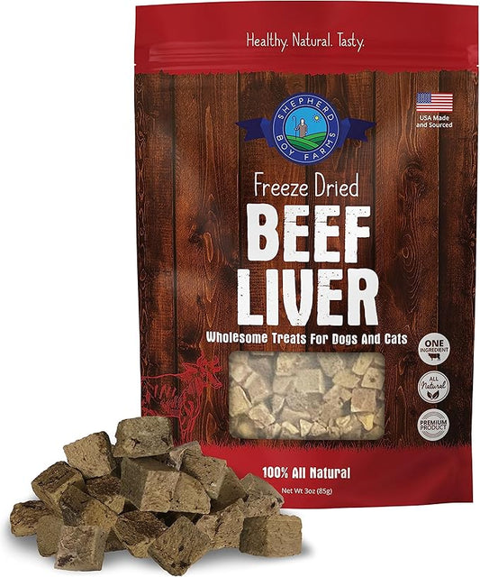 Freeze Dried Dog and Cat Treats, Beef Liver, All Natural Single Ingredient Freeze-Dried Dog Treat & Snacks, Made in USA, High Protein, Essential Nutrition of Raw Food, 3oz