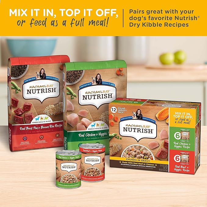 Nutrish Gentle Digestion Premium Paté and Chunks in Gravy Variety Pack Wet Dog Food, 13 oz. Can, Pack of 12 (Rachael Ray)