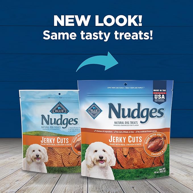 Blue Buffalo Nudges Jerky Cuts Dog Treats, Made in the USA with Natural Ingredients, Chicken & Duck, 16-oz Bag