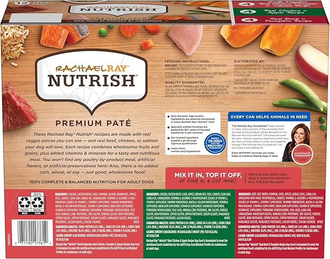 Rachael Ray Nutrish Wet Dog Food Variety Pack Premium Paté, 13 oz. Cans, 12 Count