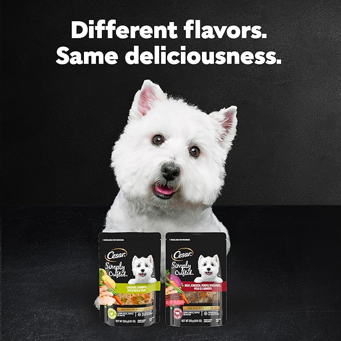 Cesar Simply Crafted Chicken, Carrots, Potatoes, & Peas Wet Dog Food Complement, 8.82 oz. Pouch (6 Count, Pack of 2)