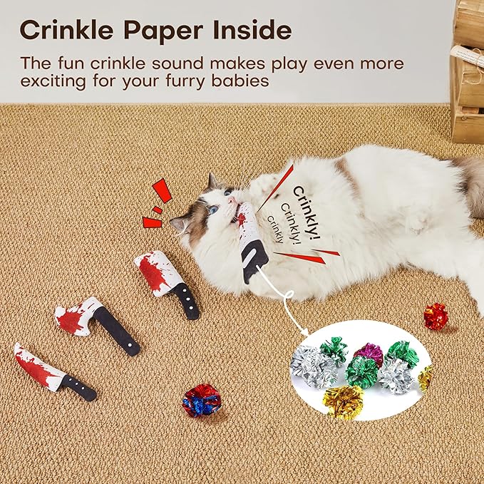 Potaroma 4Pcs Cat Toys, Horror Knife-Shaped Kitten Catnip Crinkly Sound Toys, Indoor Exercise for All Cat Breeds 6.5 Inches