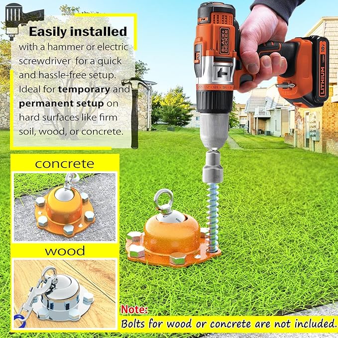 360° Swivel Dog Tie Out Stake with Upgrade 6 Screw Dog Anchors, Heavy Duty & Rust Proof Dog Stake Can Holds 1000Lbs of Pull Force, Up to 150lbs Dogs Perfect to Camping Yard Outdoor (Orange)