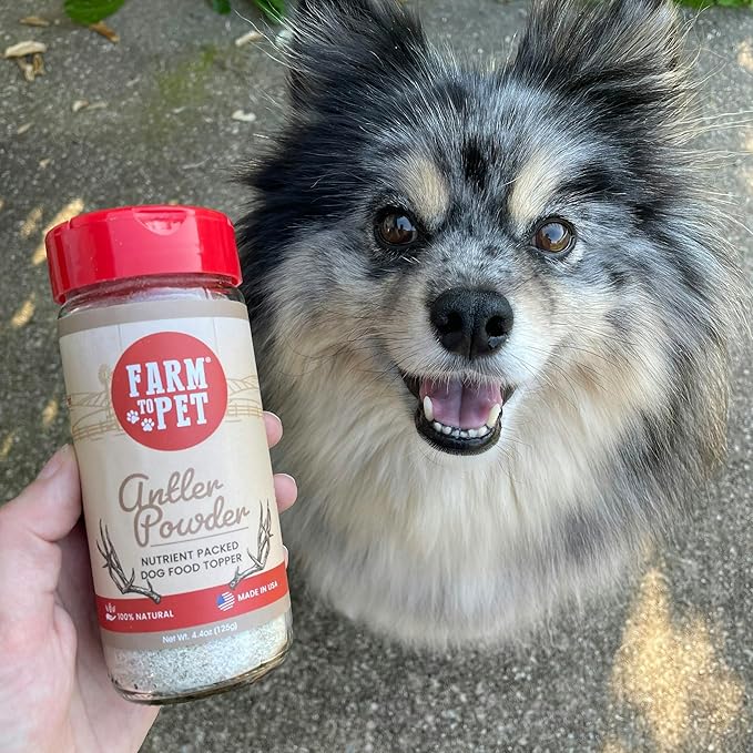 Farm To Pet - Dry Dog Food Toppers - 4.4 oz Elk Antler Meal Toppers for Dogs, Single Ingredient, All Natural, Healthy for Small, Medium, Large Breeds, and Puppies (Made in The USA)