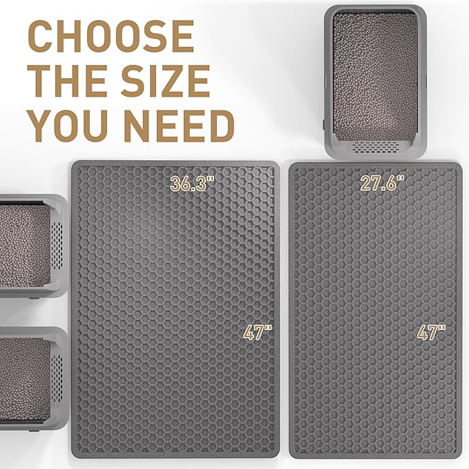 Large Cat Litter Mat for Litter Box, 47"×27.5" Double Layer Trapping Mat, Non-Slip Water Proof Kitty Litter Pad, Grey