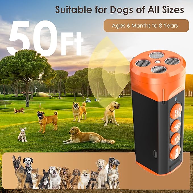 TMoMT Dog Bark Deterrent Device-Ultrasonic Anti-Barking Devices, Up to 50FT Long Range & Rechargeable Bark Control-Safe for Dogs Training-Indoor & Outdoor,Alternative to Collars and Bark Collars