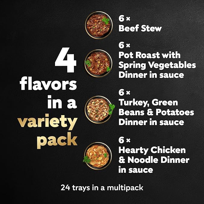 Cesar Home Delights Adult Wet Dog Food, Pot Roast with Spring Vegetables, Beef Stew, Turkey, Green Beans, & Potatoes, and Hearty Chicken & Noodle Variety Pack, 3.5 oz. (24 Count, Pack of 1)