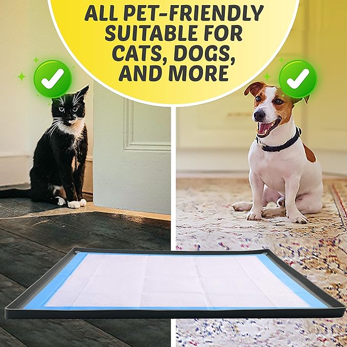 Skywin TidyFriend Dog Pee Pad Holder Tray Fits for 30” x 36” Pee Pads with Corner Lock Holes, Raised Edges, Non-Spill, Easy to Clean Silicone Dog Potty Tray Holder, for Indoor Floor Protection (Grey)