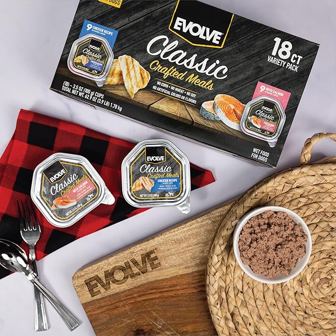 Evolve Classic Crafted Meals Variety Pack Chicken Recipe & with Salmon Wet Dog Food | 3.5 oz - 18 pack