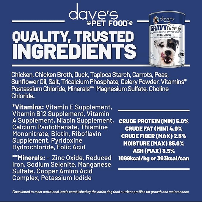 Dave's Pet Food Gravylicous Soft Wet Dog Food (Chicken & Duck with Veggies), Grain Free, Gluten Free, Small & Large Breeds, 12oz (12 Pack)