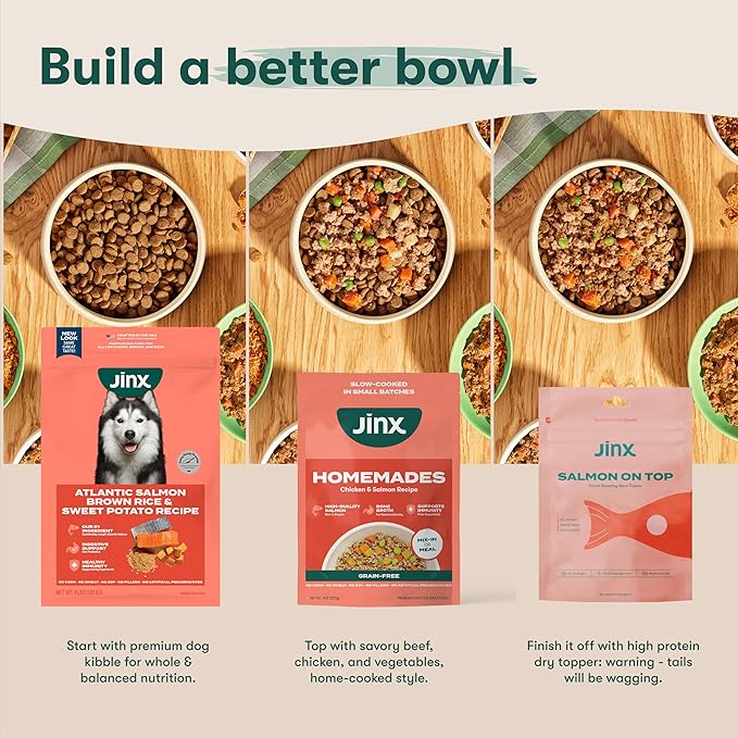 Jinx Beef Grain Free Wet Dog Food Pouches, Meal or Dog Food Topper Mix-in, Made with Real Beef & Chicken, Bone Broth & Brown Rice, No Fillers, Puppy, Adult, Senior, 3oz, 8 Pack